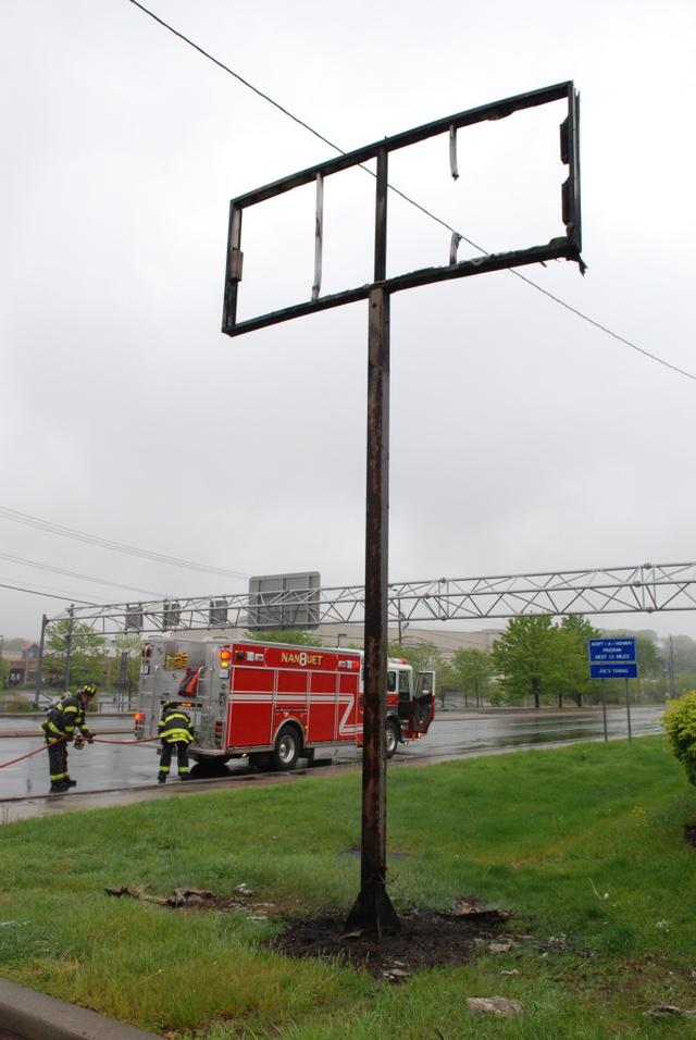 Sign fire Rt 59. Dante's Tuxedos 04/26/10. Photo by Brian Duddy